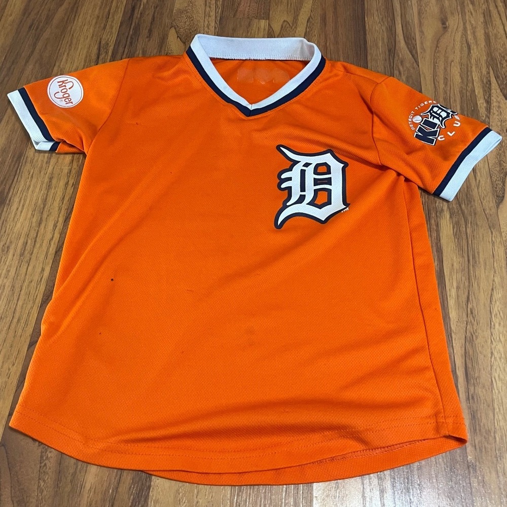 Detroit Tigers MLB Kids Club Jersey Youth Small Orange V-Neck Polyester Mesh